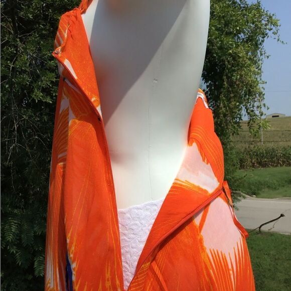 Diane Von Furstenberg Dress Indochine Orange Palm Empire Waist Halter Size 2 - Picture 10 of 11
